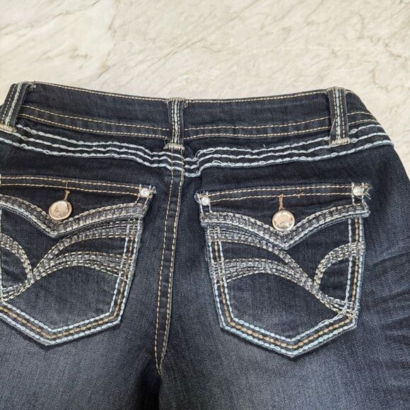 Bongo vintage Dark Wash Bootcut Jeans Contrast Stitching Back Flap Pockets Sz 9 - Picture 9 of 10